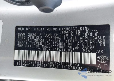 2015 Toyota Corolla L from USA, damaged, VIN 2T1BURHE3FC446031